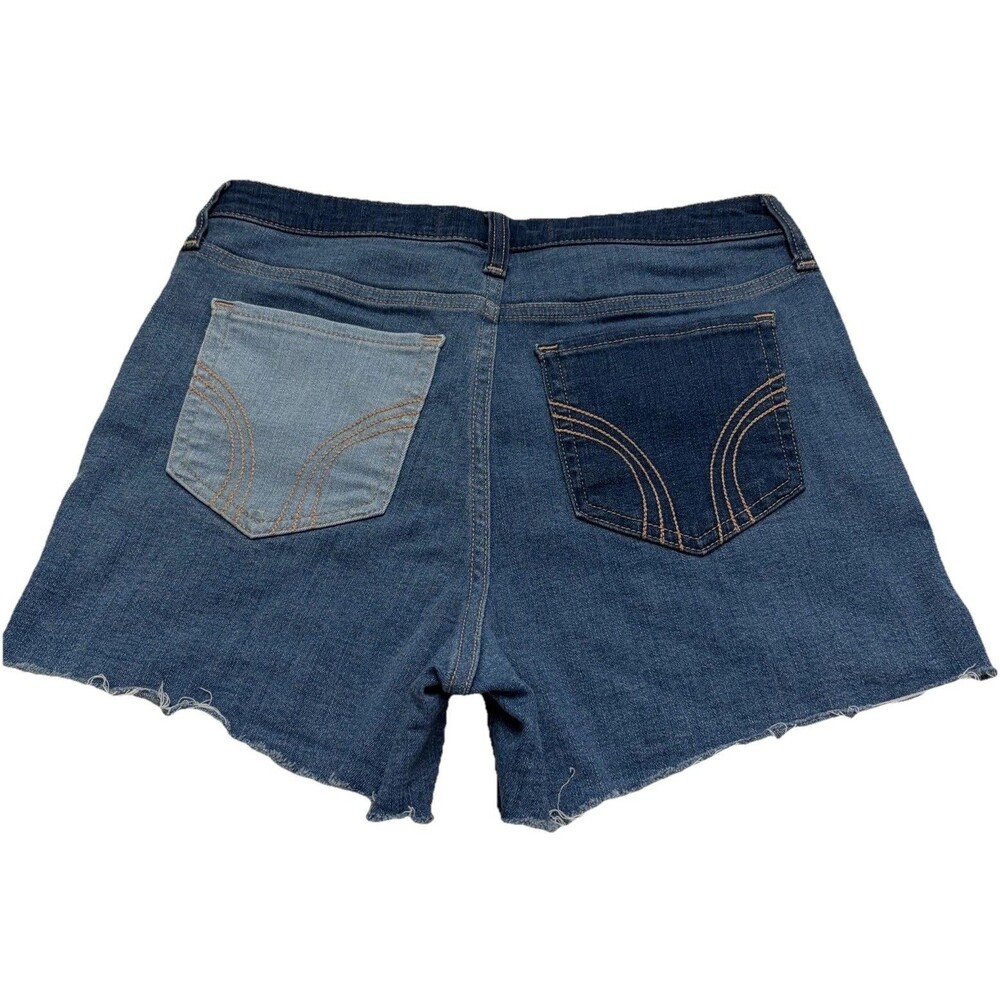 HOLLISTER 13/31W Curvy High-Rise Jean Shorts 3” Inseam Patchwork Mix Denim Blues